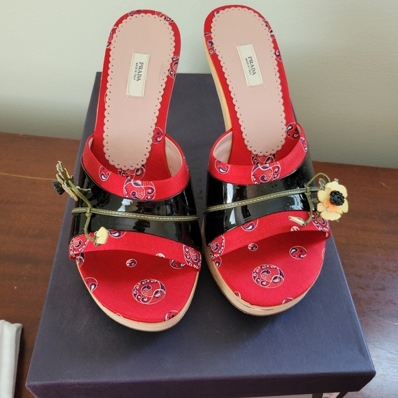 NWT Prada Calzature Donna red & black patent leather sandals heels with dustbag - Picture 6 of 12